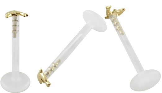 14kt / 585er Echt Gold Delfin mit Bio-Synthetic Flat-Back Stecker.