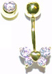 14kt/ 585er Echt Gelbgold Banana Stecker mit Kugel, Schmetterling & Glitzerstein.