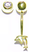 14kt/ 585er Echt Gelbgold Banana Stecker mit Kugel, Delfin & Glitzerstein.