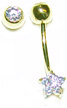 14kt/ 585er Echt Gelbgold Banana Stecker mit Kugel & Glitzerstein.
