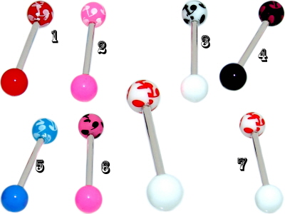 Zungenpiercing/ Nippel & Co Hantel Stecker mit Bio UV Kugeln.