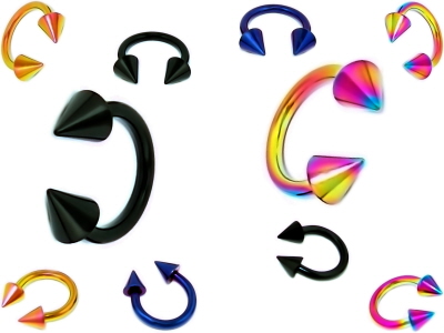 Chirurgenstahl Hufeisen Ringe (Circular-Barbell) mit Kegel Titan Anodisiert.