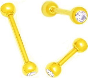 18kt/ 750er Echt Gelbgold Barbell (Hantel) Stecker mit Glitzerstein Kugeln.