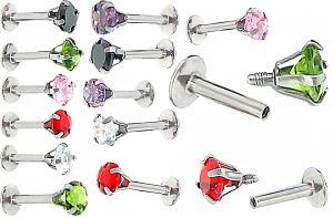 Labret Piercing Stecker mit Kristall Gewinde Kugel
