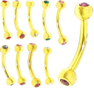Gold augenbrauenpiercing & Co Banana Stecker mit Glitzerkugel.