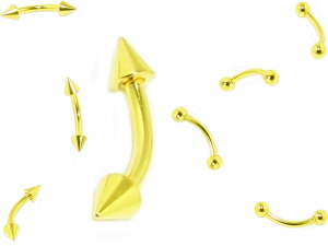 Piercing Banana Stecker und Kegel/ Kugeln aus Chirurgenstahl Gold vergoldet.